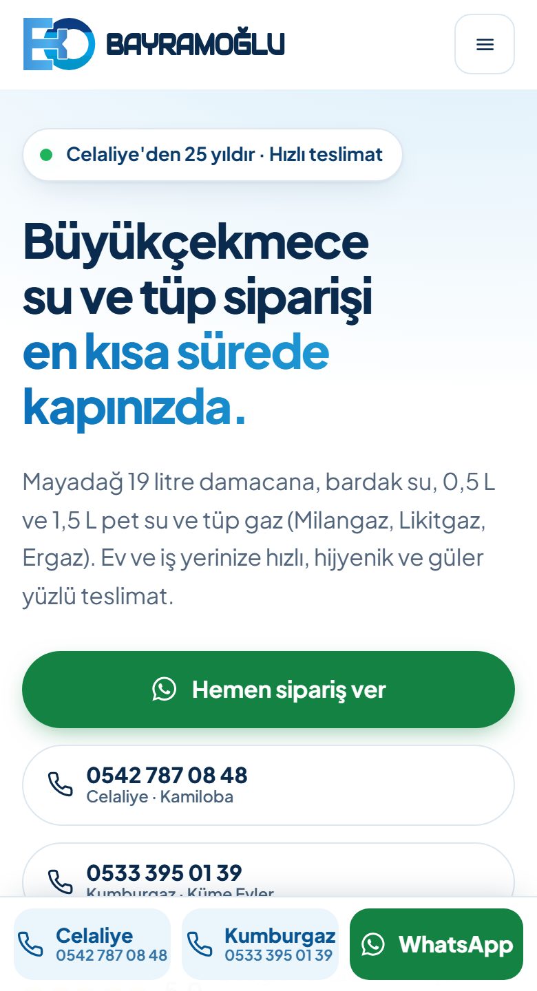 Bayramoğlu Su Bayisi web sitesinin telefon görünümü