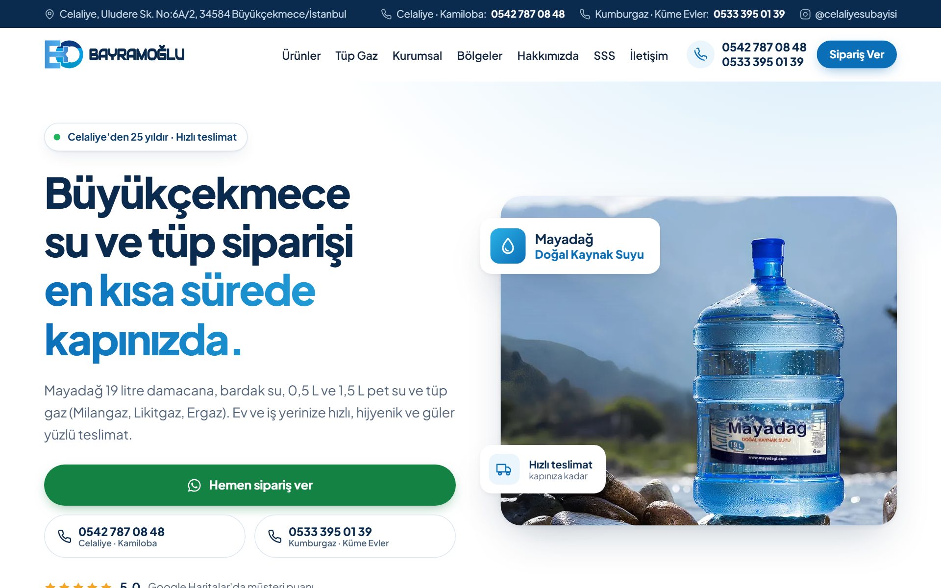 Bayramoğlu Su Bayisi web sitesinin masaüstü görünümü